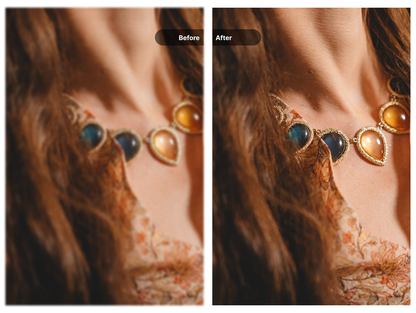 Before and after comparison of portrait enhancement