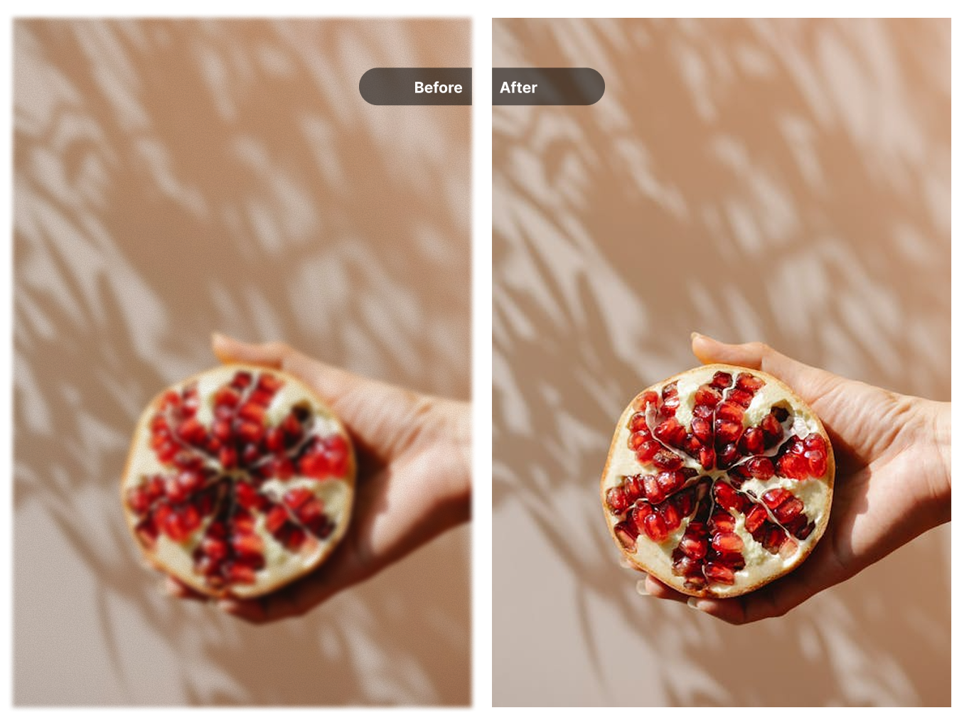 Before and after comparison of social media photo enhancement