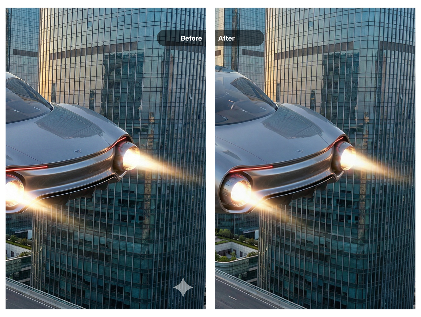 Before and after comparison showing AI-powered watermark removal precision