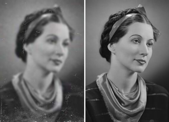 Before and after comparison of film negative restoration