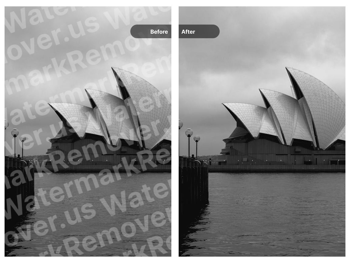 Before and after comparison showing professional watermark removal